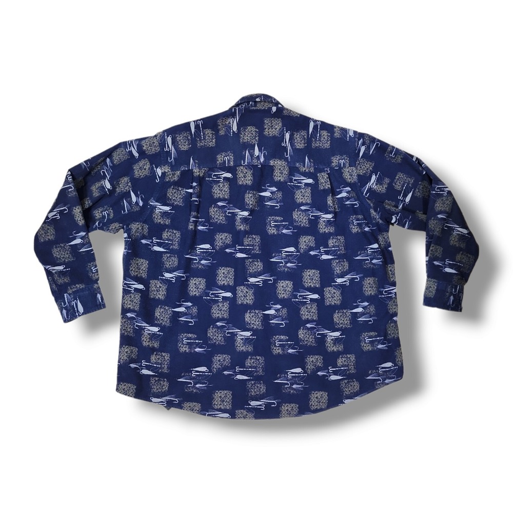 Crossings Thick Flannel Button Up Fishing Tackle Long Sleeve Blue Shirt Men's XL - Picture 2 of 9